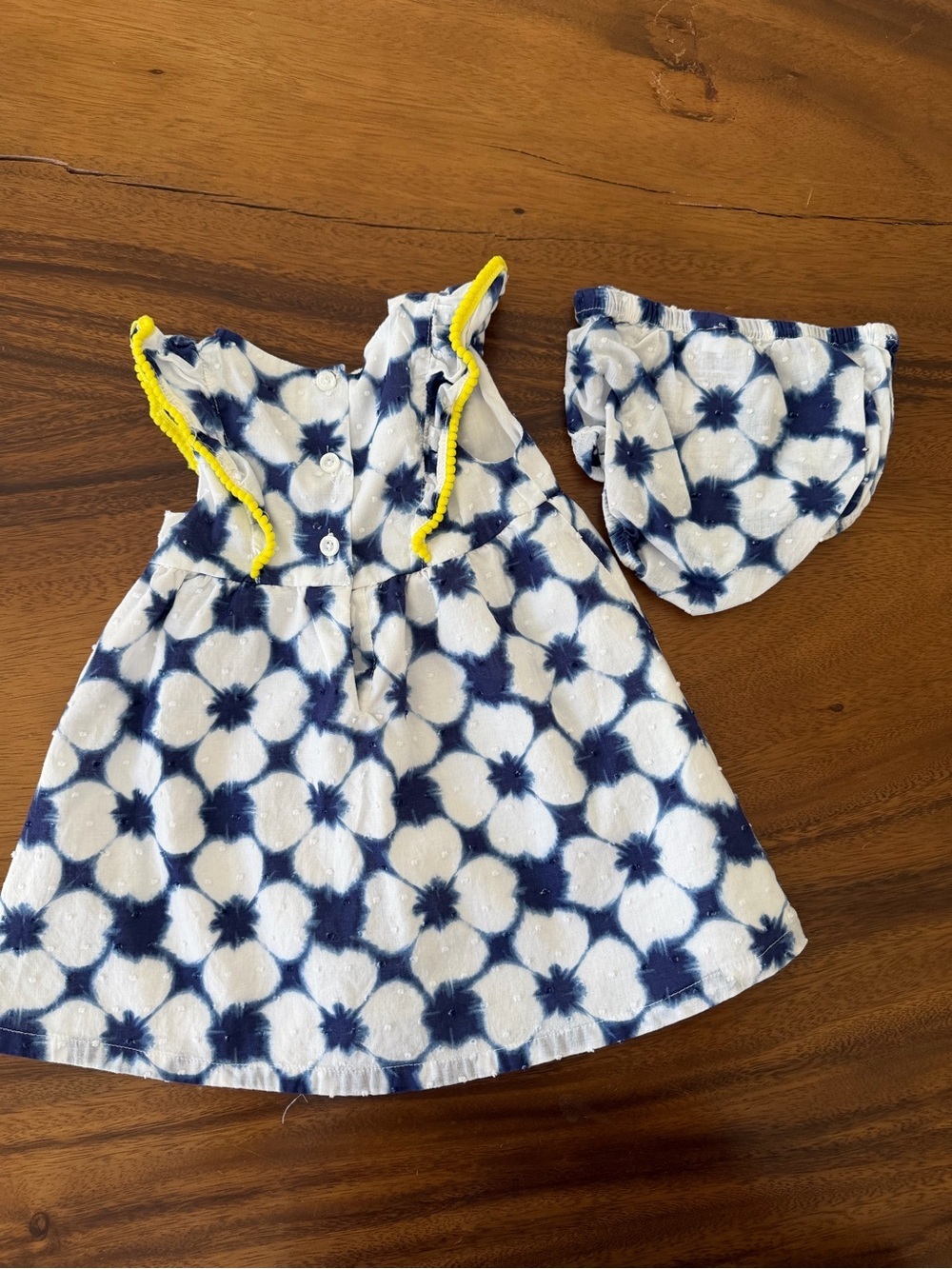 Navy & White Floral Baby 100% cotton Dress with Matching Bloomers 12M - Picture 3 of 5